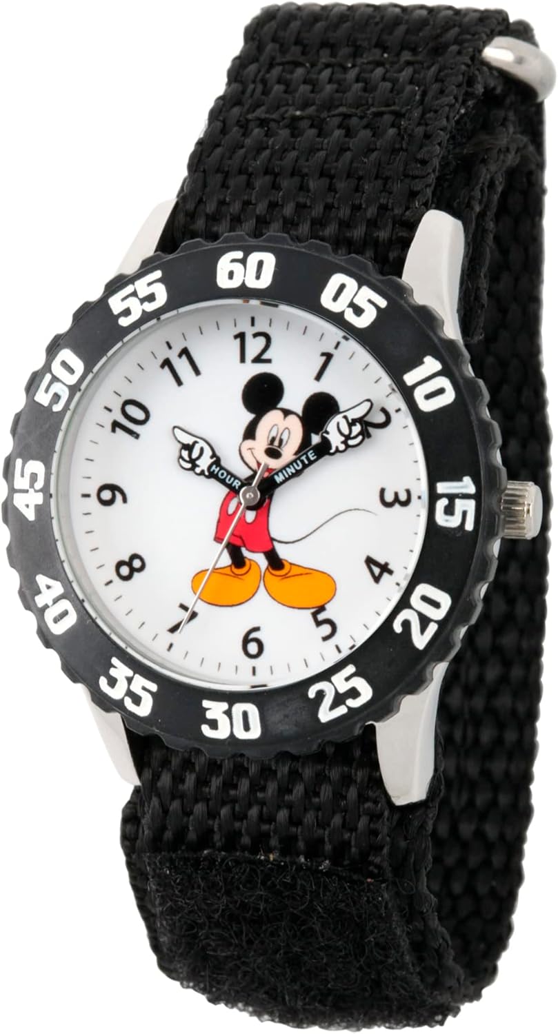 61Ef8soRGML._AC_SL1500_.jpg Disney Mickey Mouse Kids' Bezel Stainless Steel Time Teacher Analog Nylon Strap Watch - Image 1
