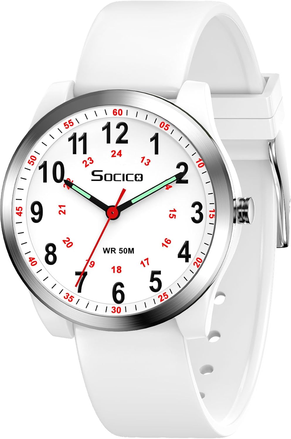 61LvMJ6DdsL._AC_SL1500_.jpg Nurse Watch for Women, Students, Men - Featuring Military Time, Luminous Easy-Read Dial, 12/24 Hour Display, Second Hand and 50M Water Resistance with Silicone Band - Image 1