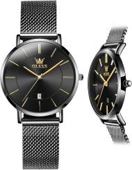 Women's Watch, 6.5mm Ultra-Thin Big Face Business Casual Ladies Watch, Japanese Quartz Female Dress Watch with Date Mesh Bracelet Waterproof