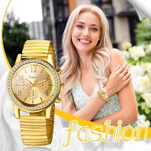 Quartz Watch Gold Plated Stretch Band Wristwatch - Image 6