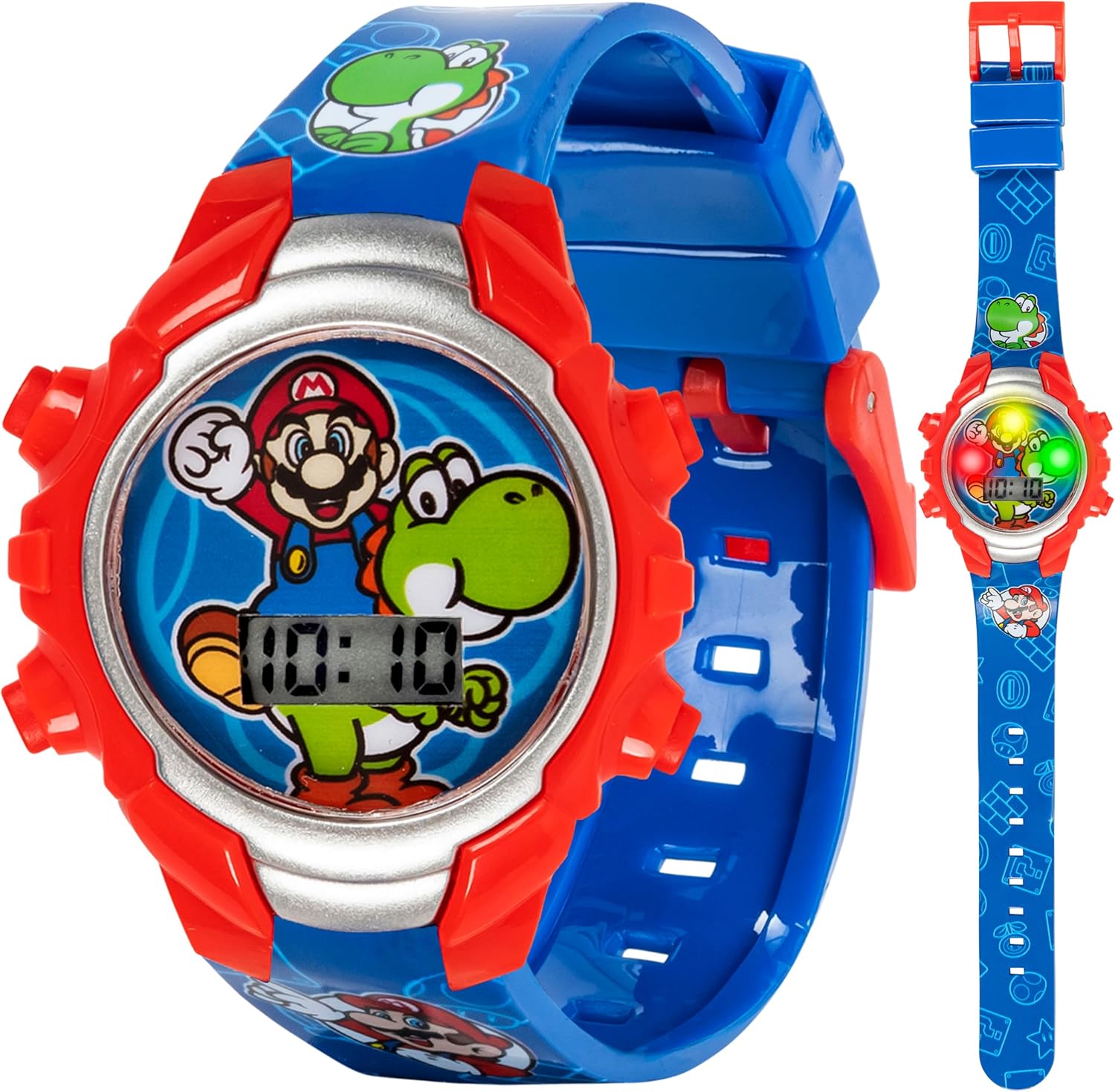 81YabtCcftL._AC_SL1500_.jpg Accutime Super Mario Kids Digital Watch with Yoshi, LED Light Show, Soft Silicone Strap, Durable Kid-Friendly Design, Fun Time-Telling for Boys and Girls - Image 1